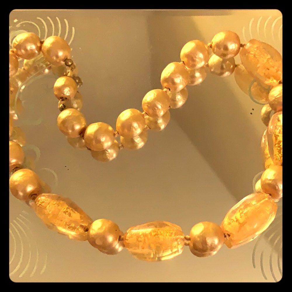 Vintage gold glass bead and pearl chocker